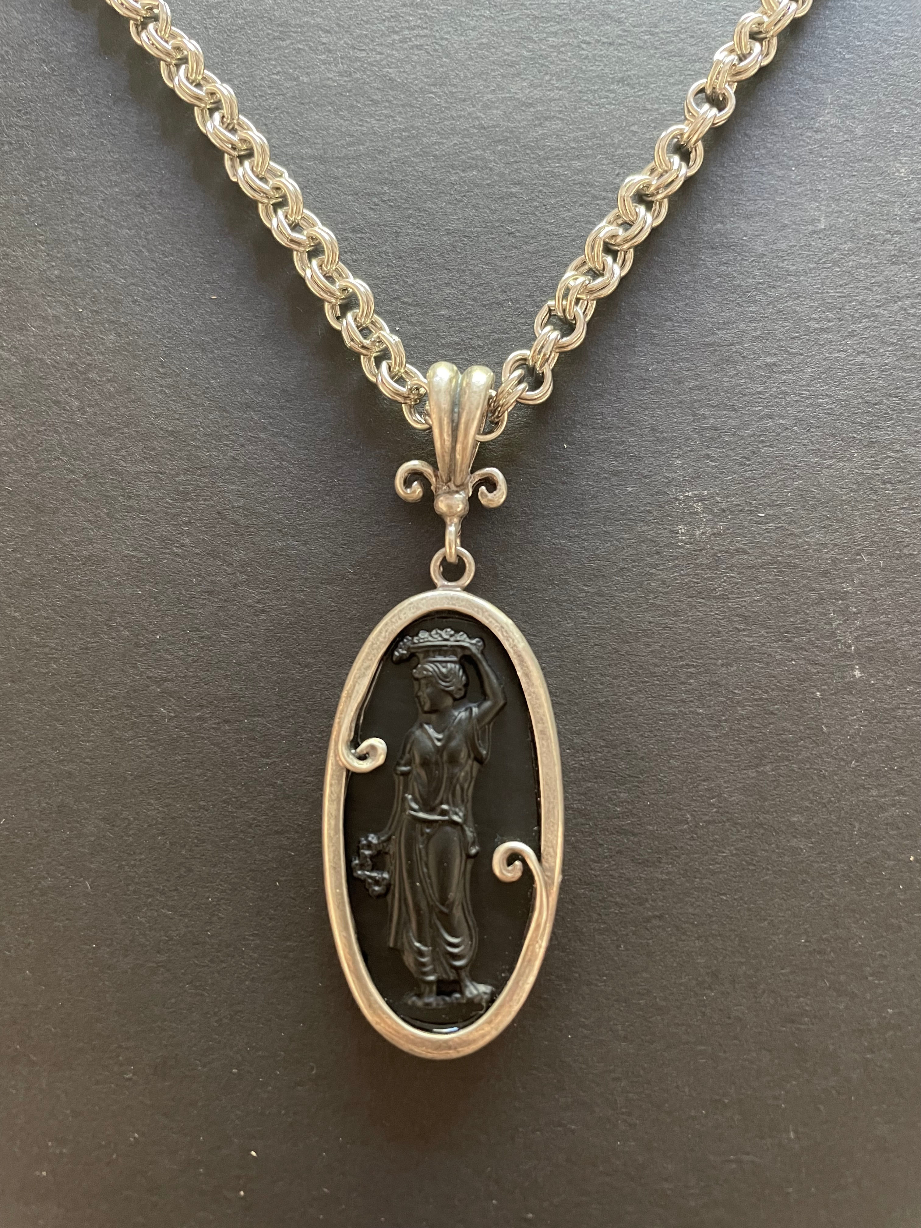 Oval Jet Cameo Silver Kyros Pendant