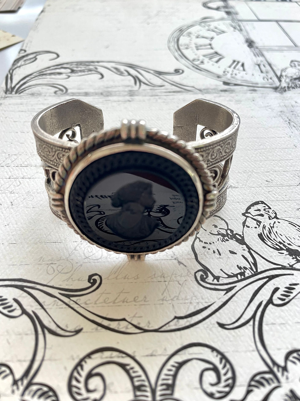 Thumbnail: Jet Intaglio Silver Cuff Bracelet