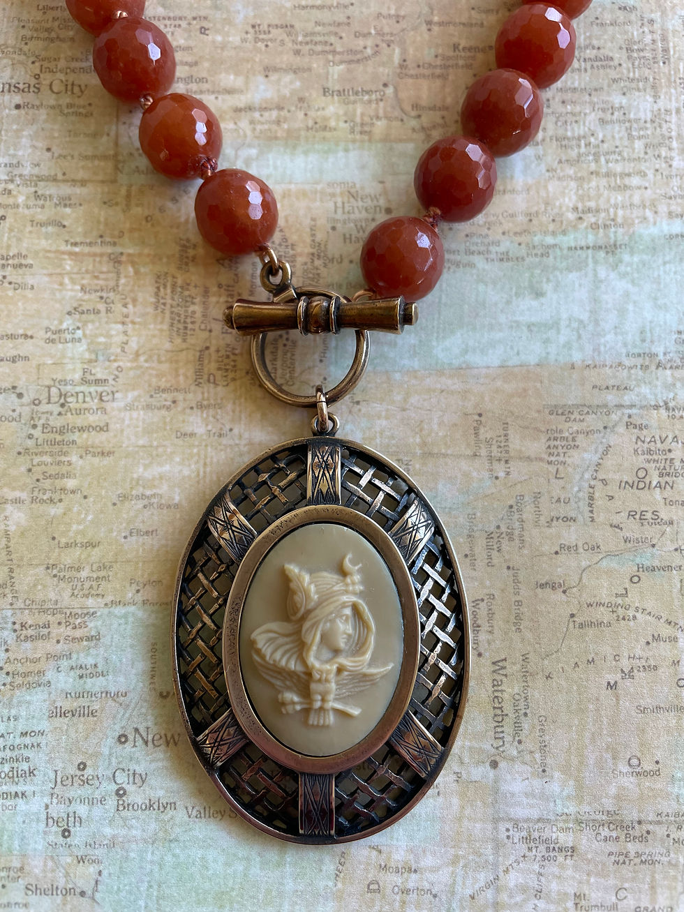 Thumbnail: Athena & Her Owl Cameo Carnelian Necklace