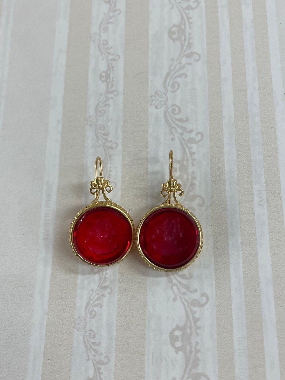 Thumbnail: Cherry & Gold Intaglio Earrings