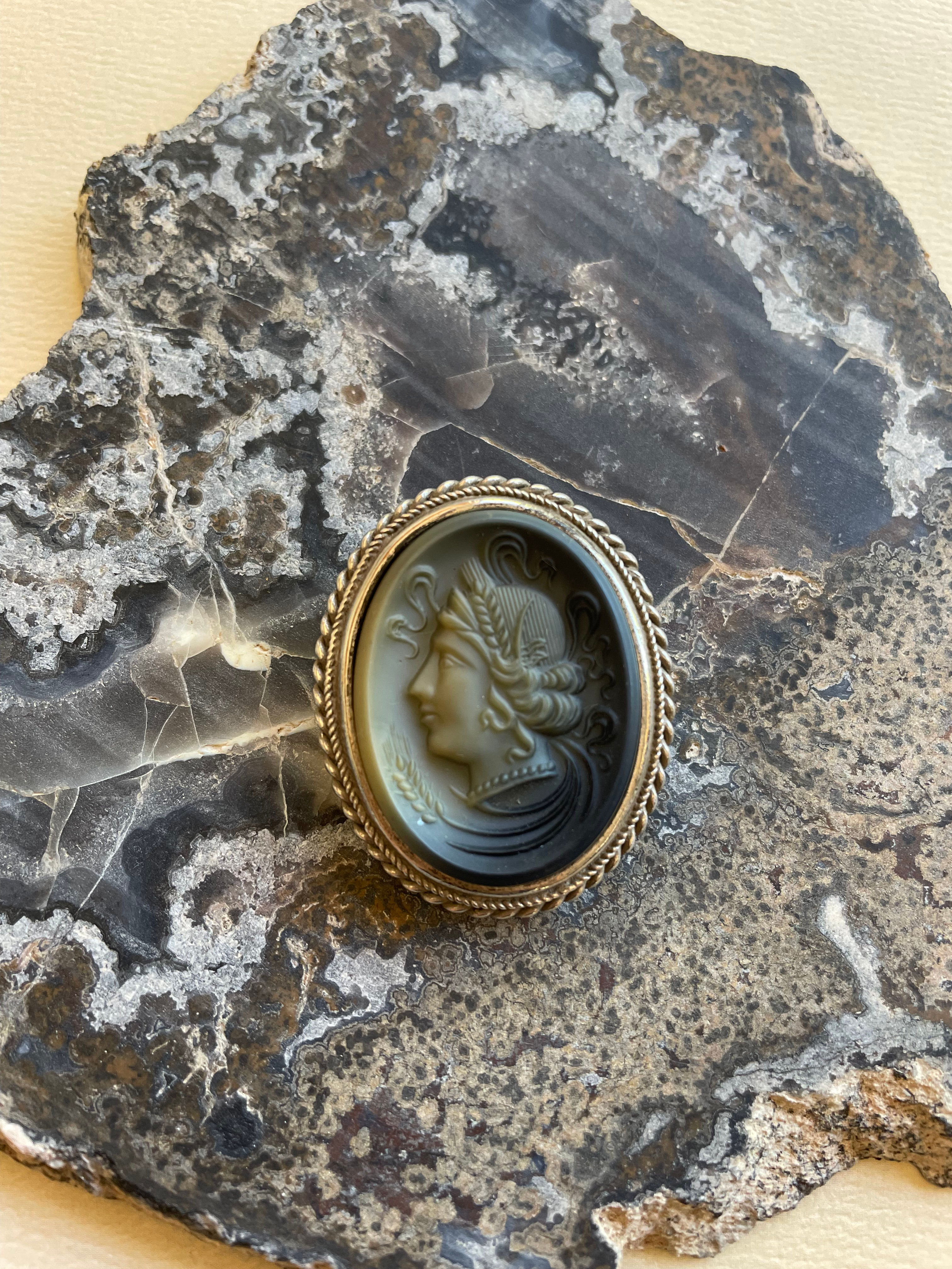 Demeter Cameo Silver Brooch