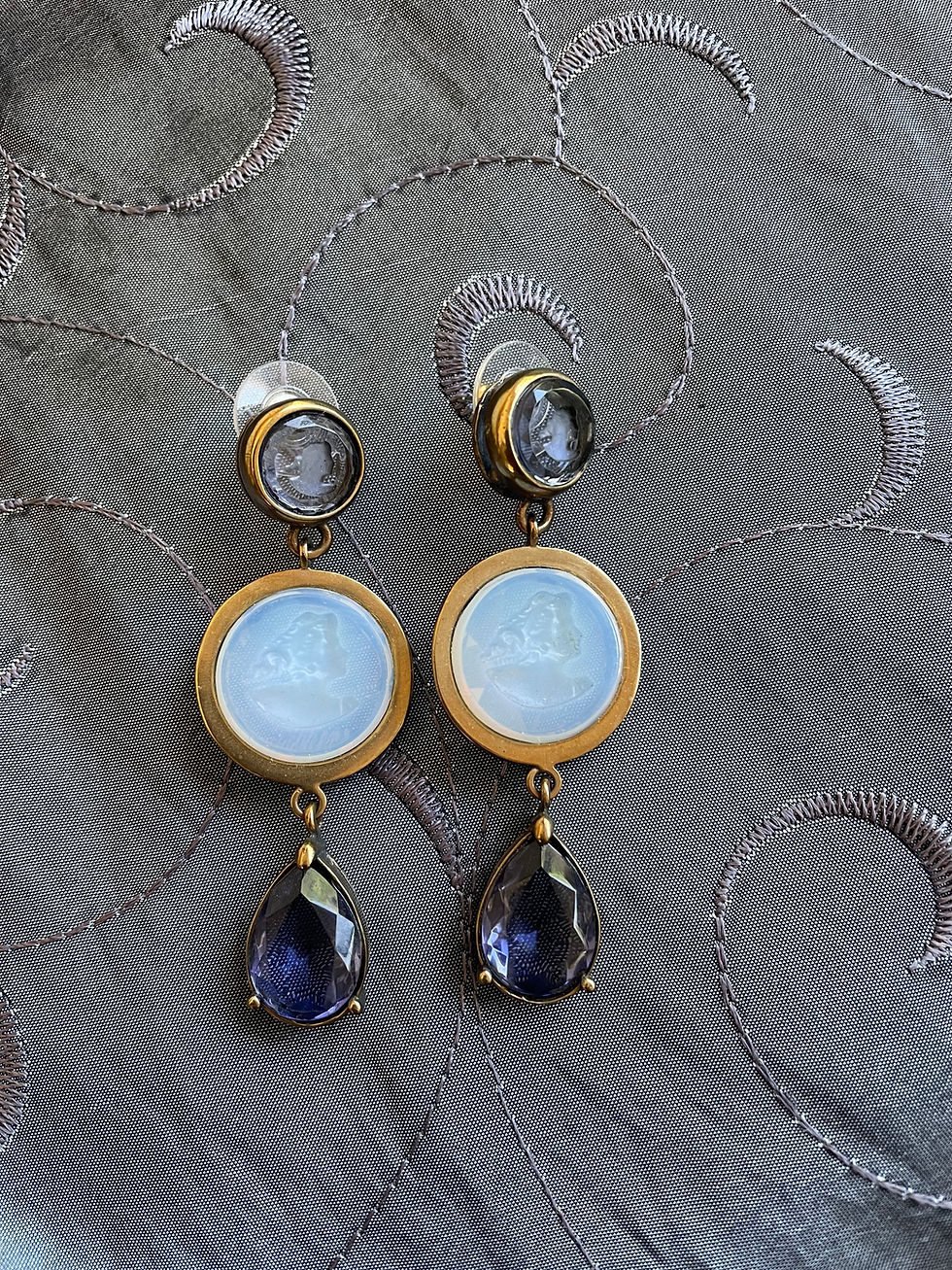 Thumbnail: Opalite Milk Glass Intaglio Earrings