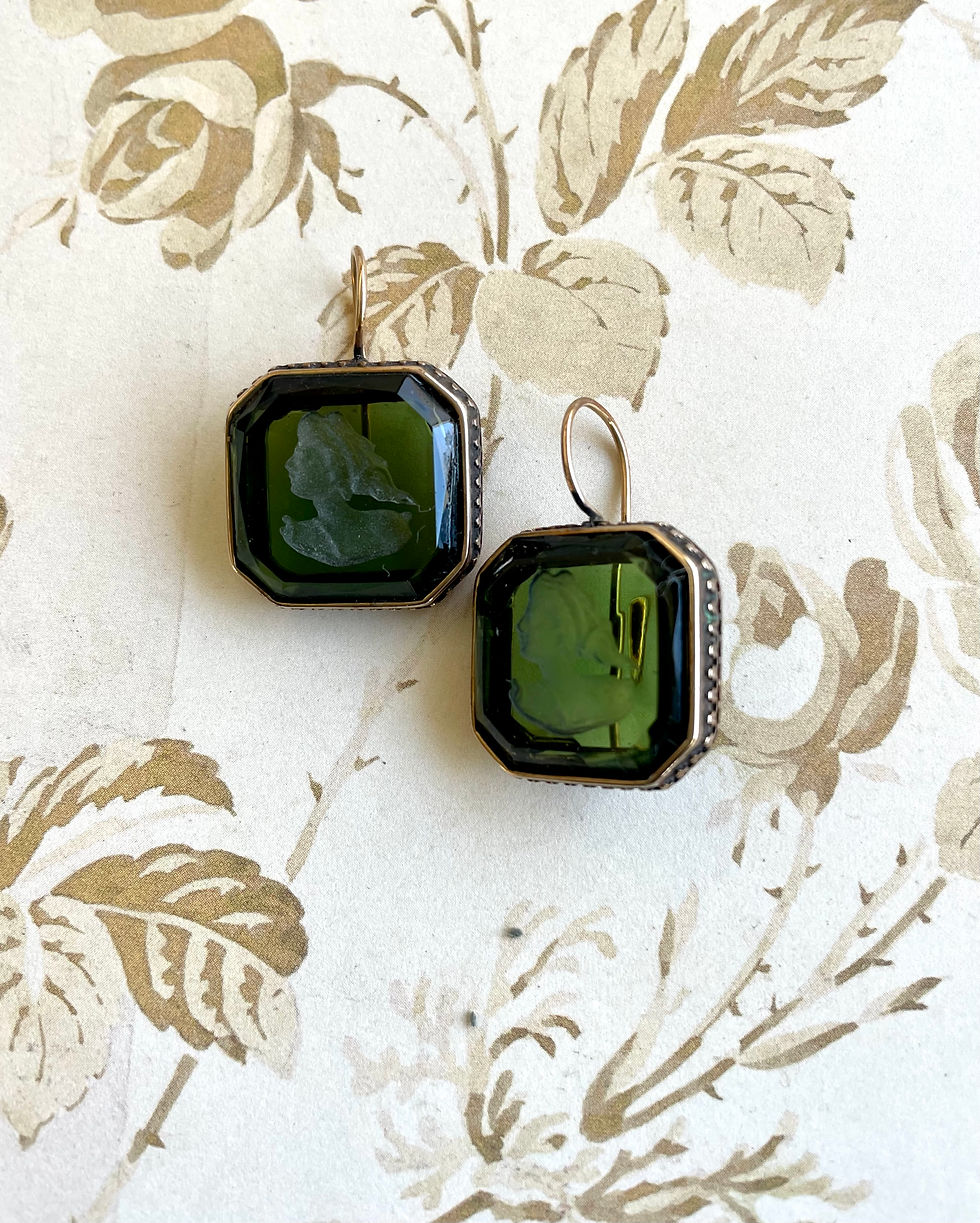 Thumbnail: Octagon Intaglio Olivine Earrings