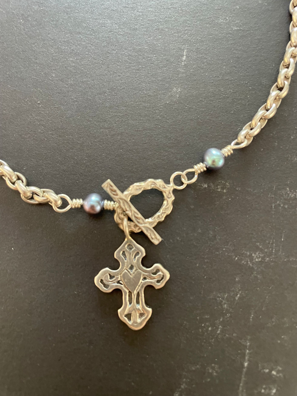 Thumbnail: Kim Klass for Extasia Sterling Silver & Pearl Cross Necklace
