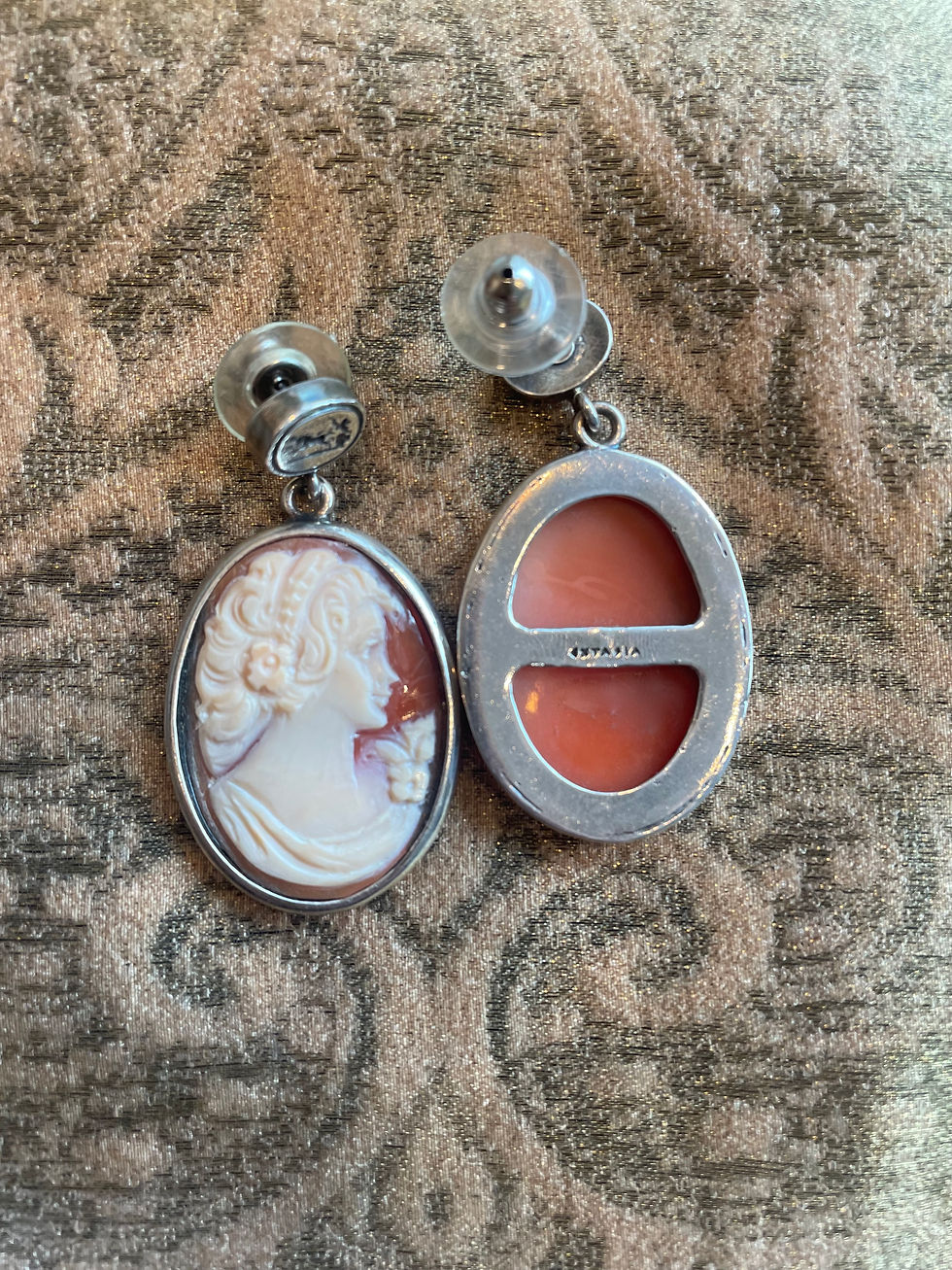Thumbnail: Hand Carved Shell Cameo Silver Earrings