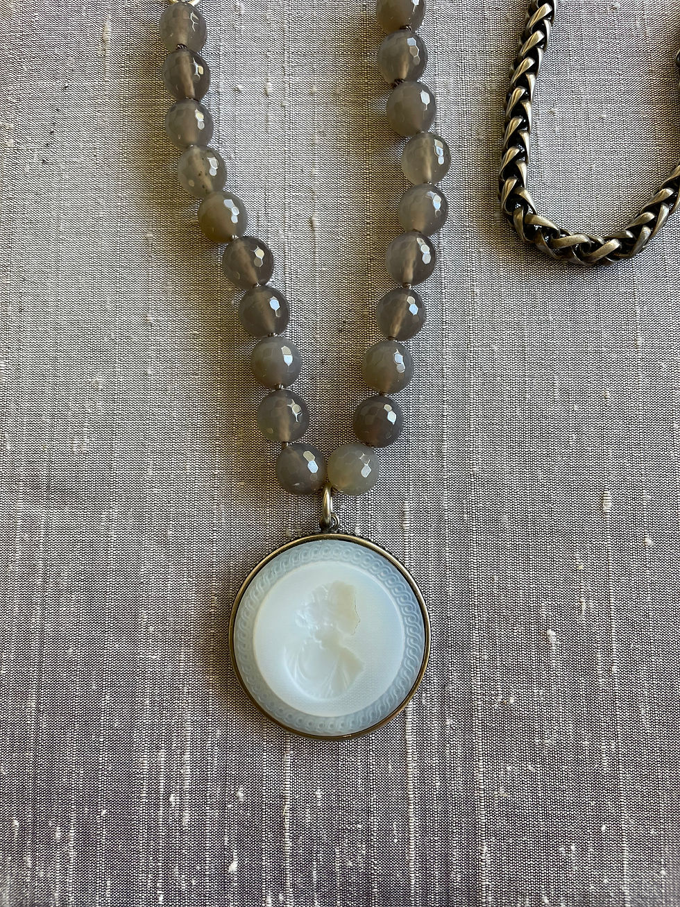 Thumbnail: Opalite Milk Glass Intaglio Long Necklace