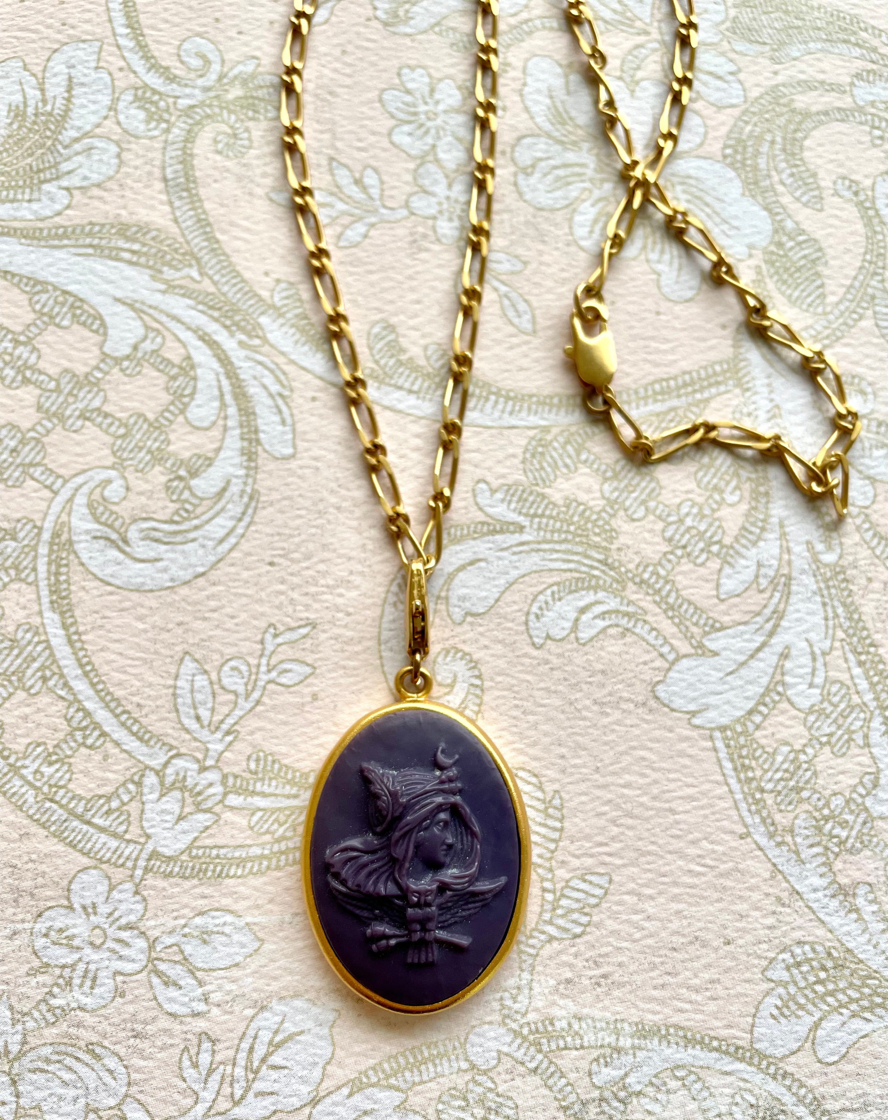 Athena & Her Owl Cameo Removable Charm Necklace