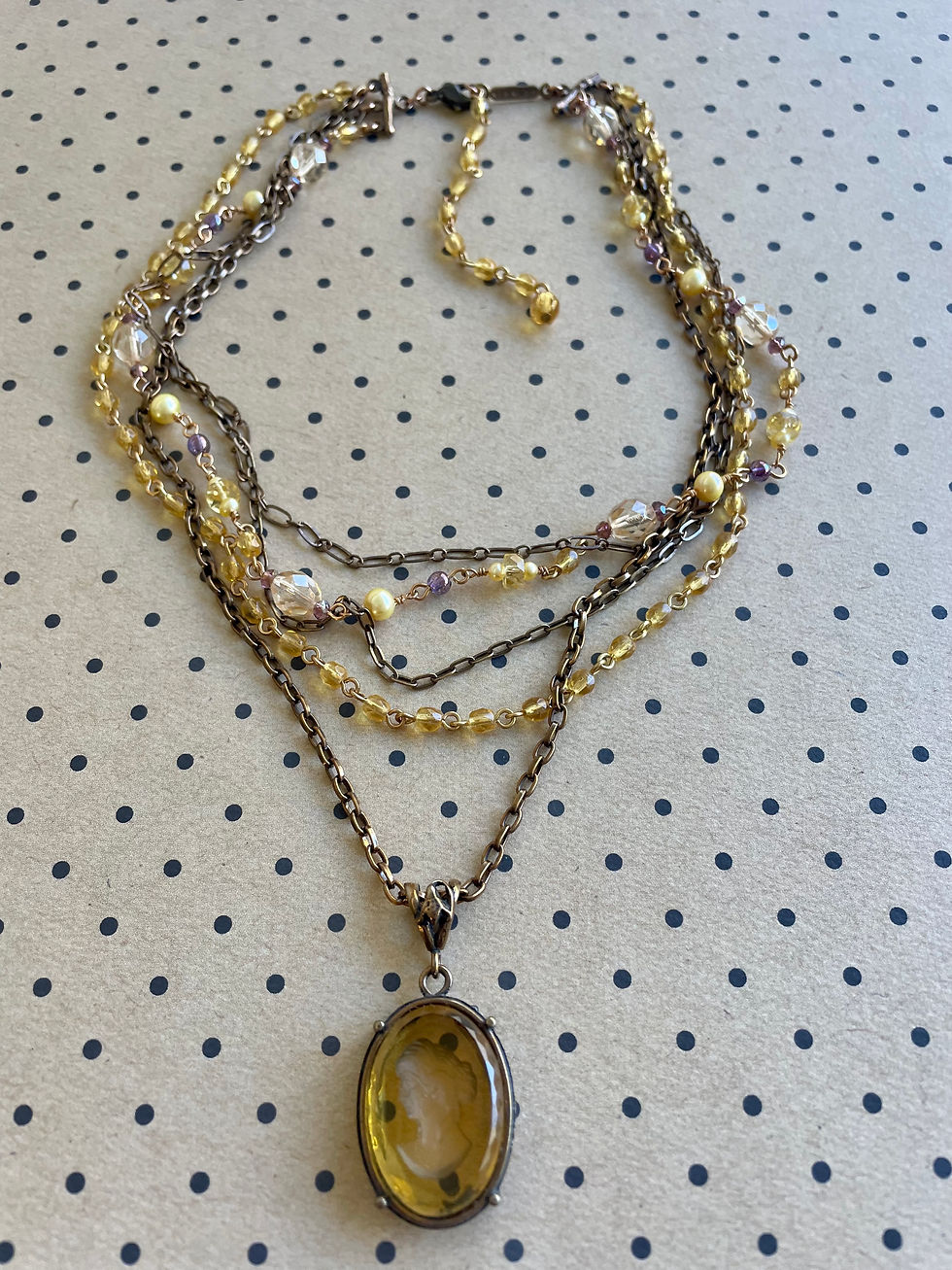 Thumbnail: Light Topaz Multi Strand Intaglio Necklace