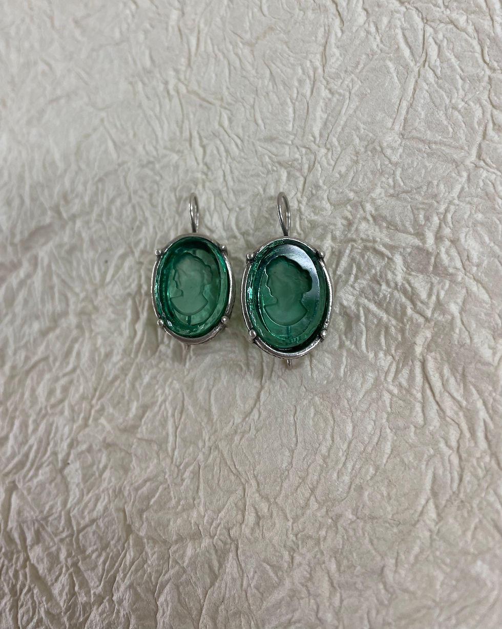 Tourmaline Glass Intaglio in Silver Earrings