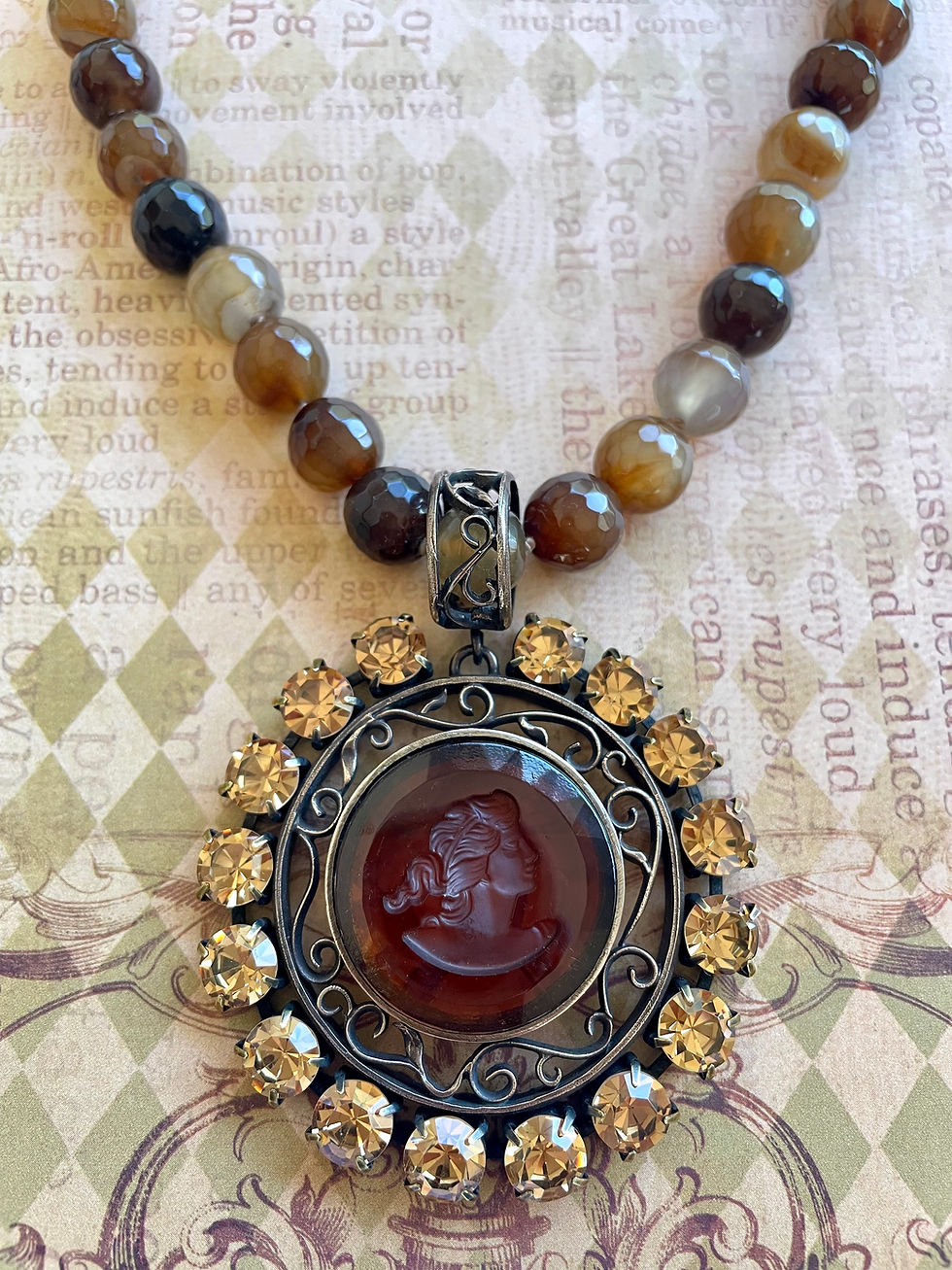 Thumbnail: Portia Rhinestone Intaglio Necklace