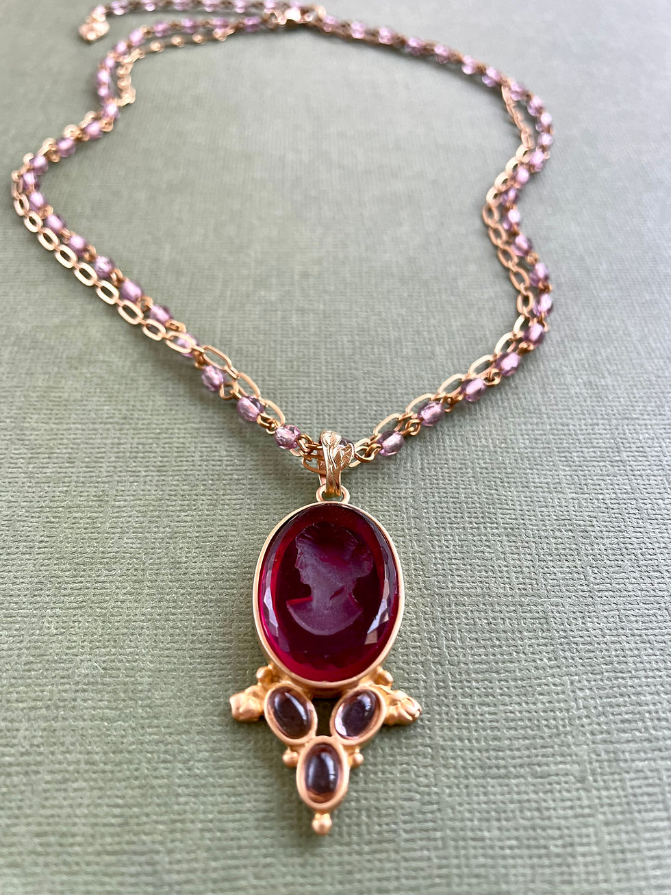 Thumbnail: Fuchsia and Gold Intaglio Necklace