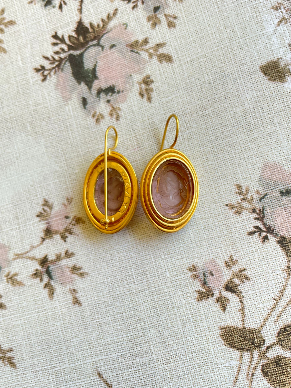 Thumbnail: Peach& Gold Oval Intaglio Earrings