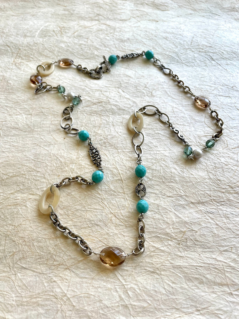 Thumbnail: Bohemian Silver 40" Beaded Chain