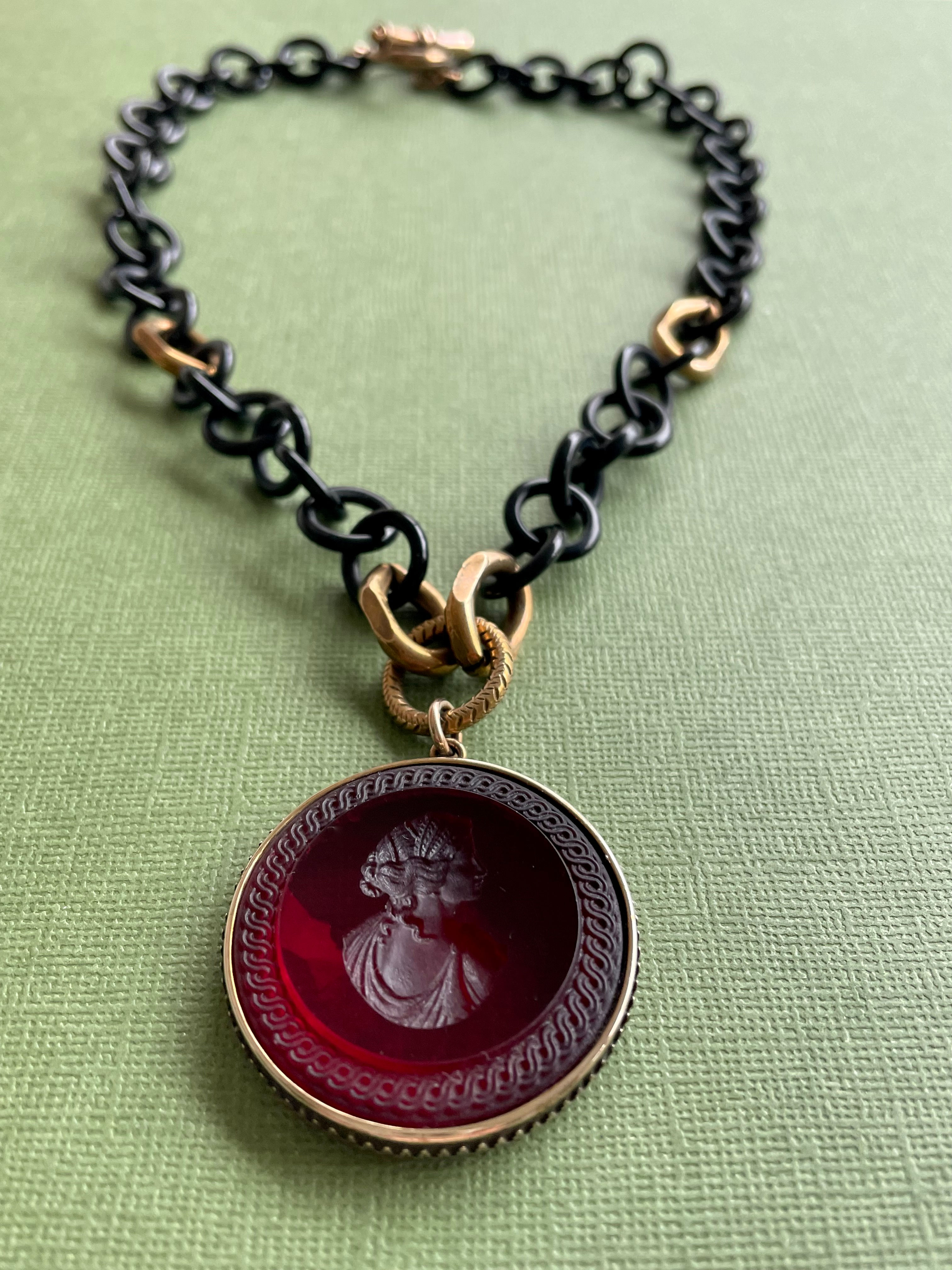 Buffalo Horn Chain Intaglio Necklace