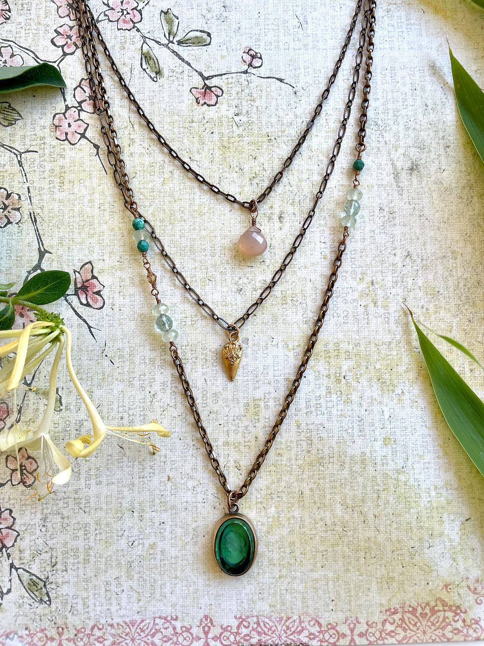 Triple Strand Sea Foam Intaglio Necklace