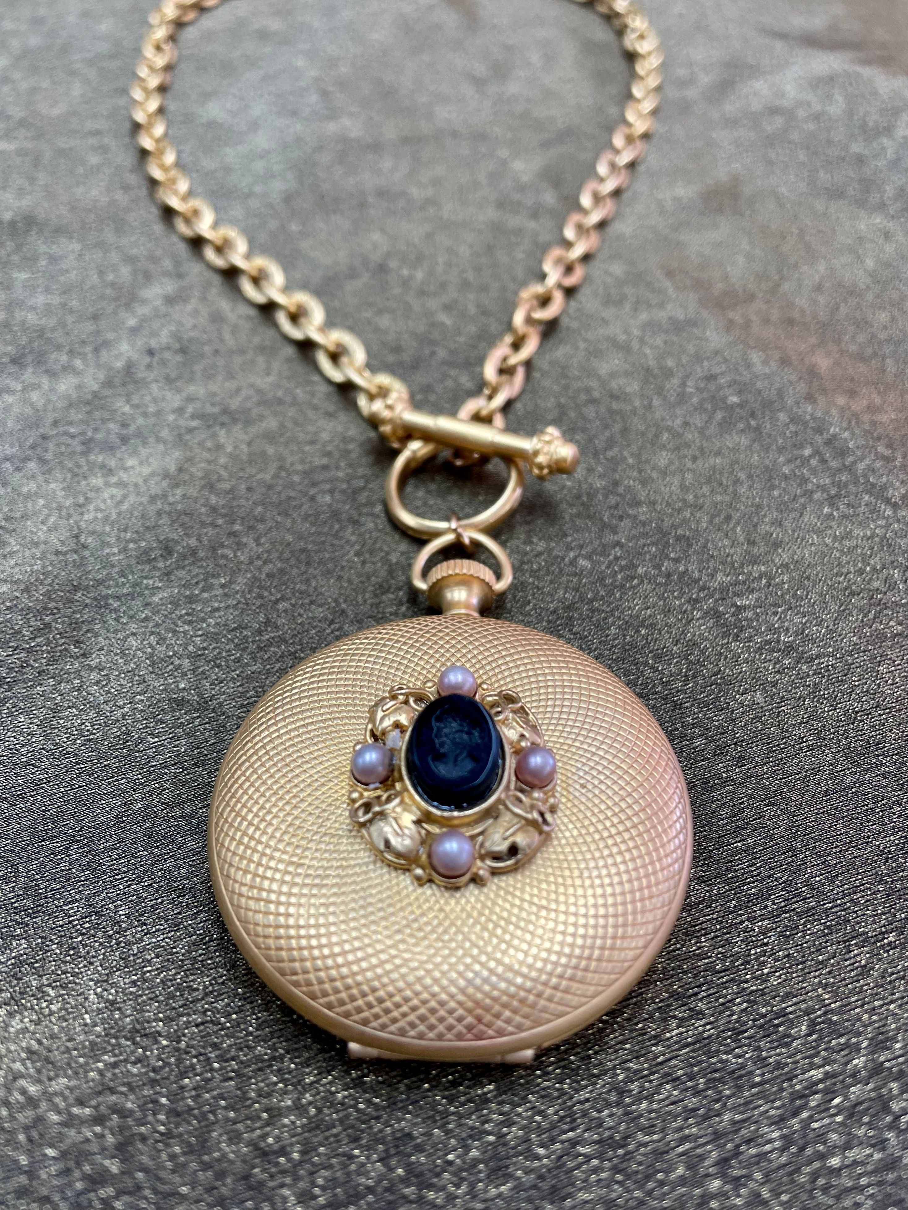 Jet Intaglio Keepsake Locket Necklace