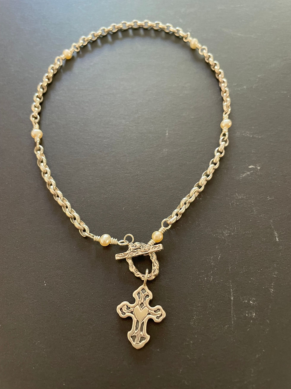 Thumbnail: Kim Klass for Extasia Sterling Silver & Pearl Cross Necklace