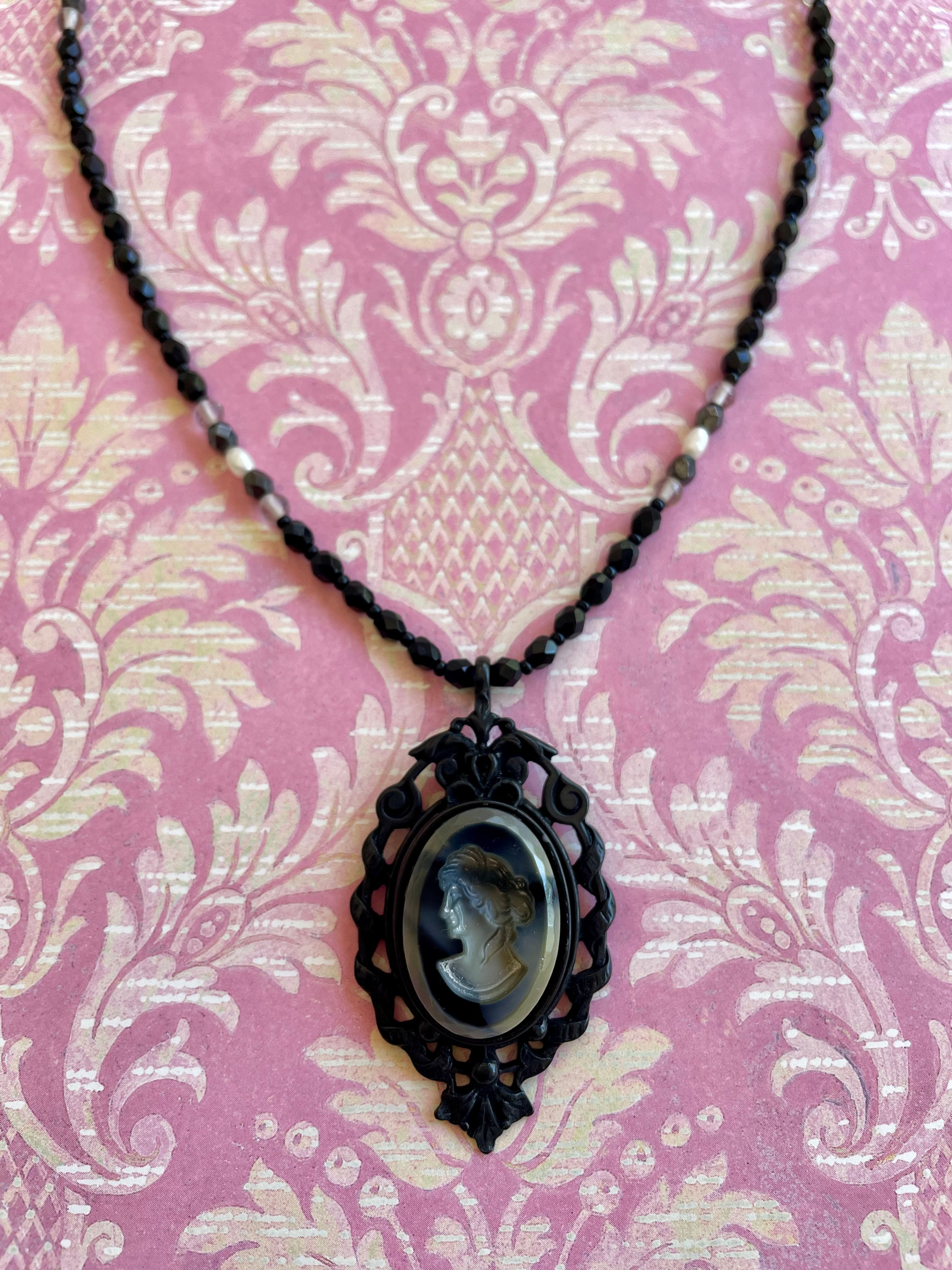 Slate and Jet Intaglio Necklace