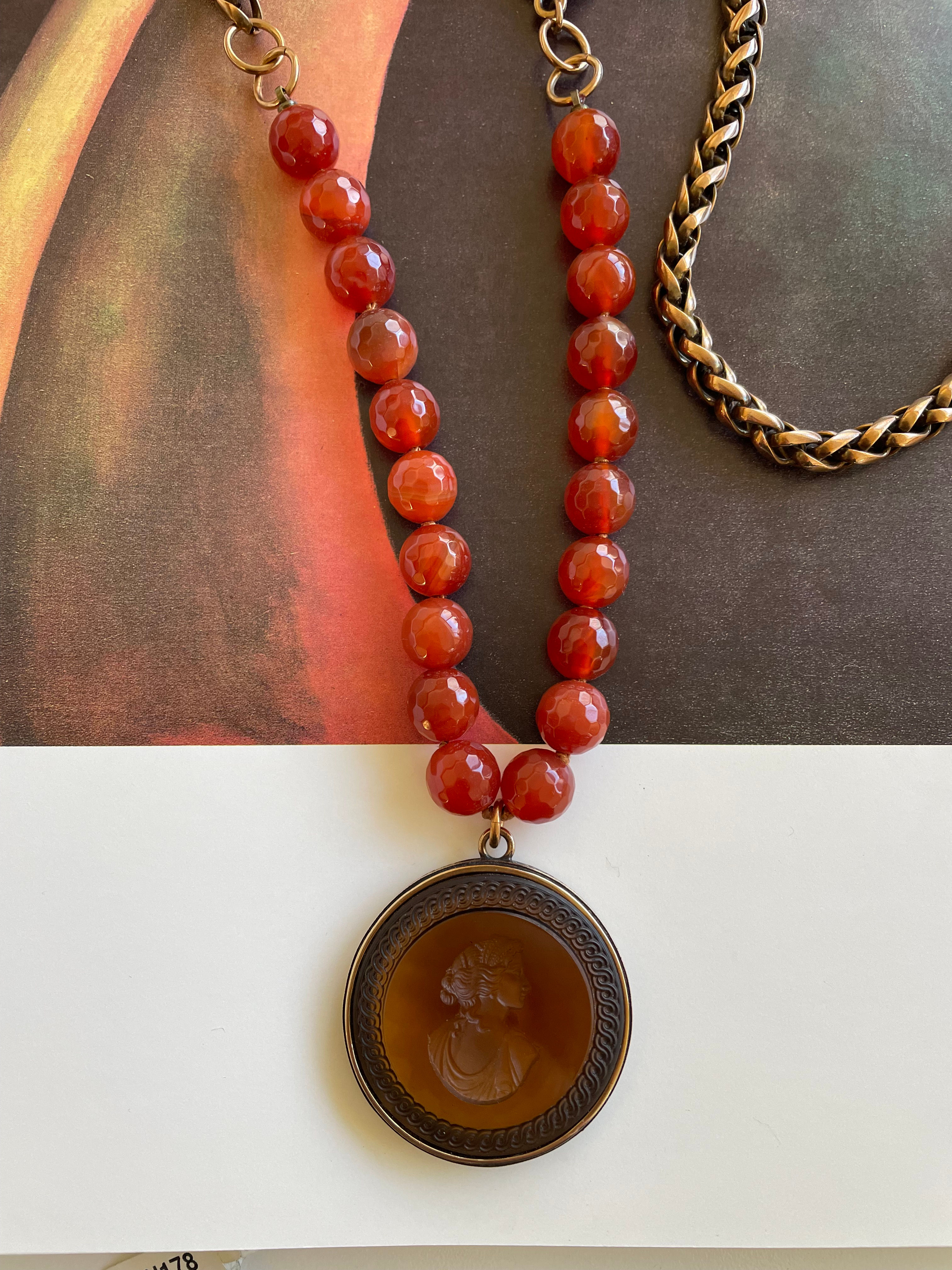 Carnelian Beaded Citrine Intaglio Necklace