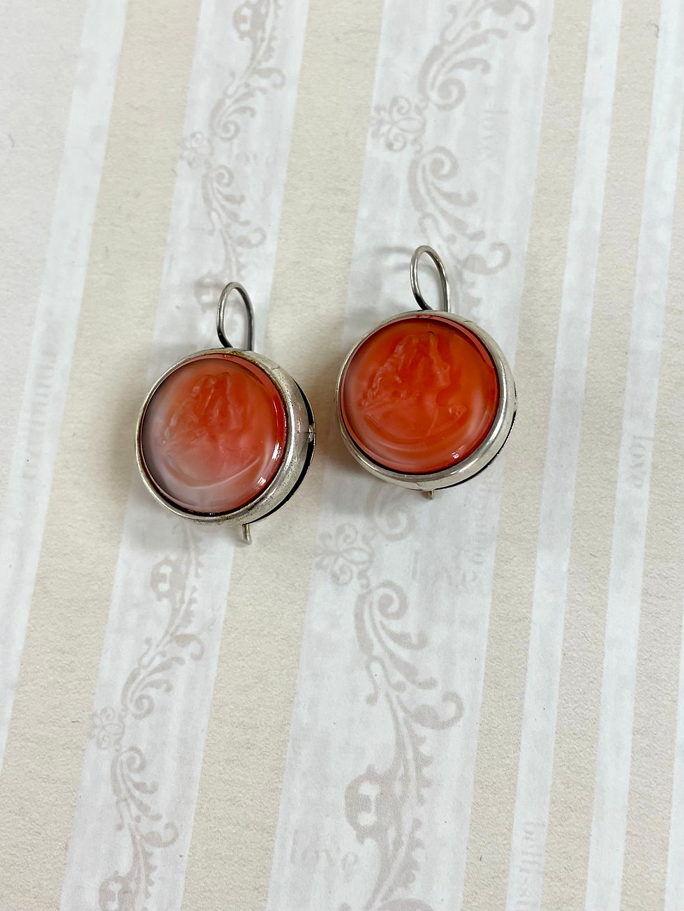 Thumbnail: One of a Kind Marbled Glass Intaglio Earrings