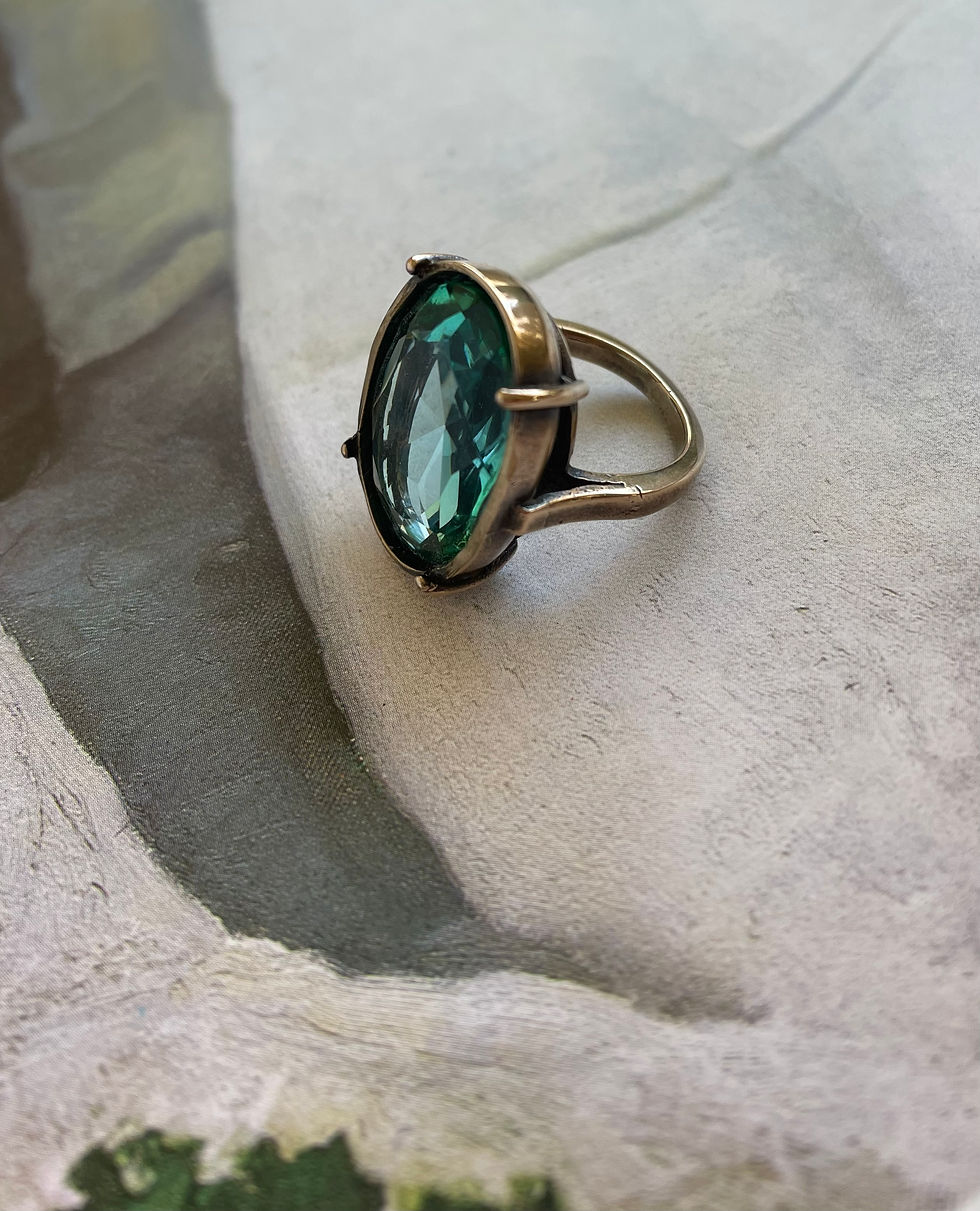 Faceted Tourmaline Glass Cocktail Ring