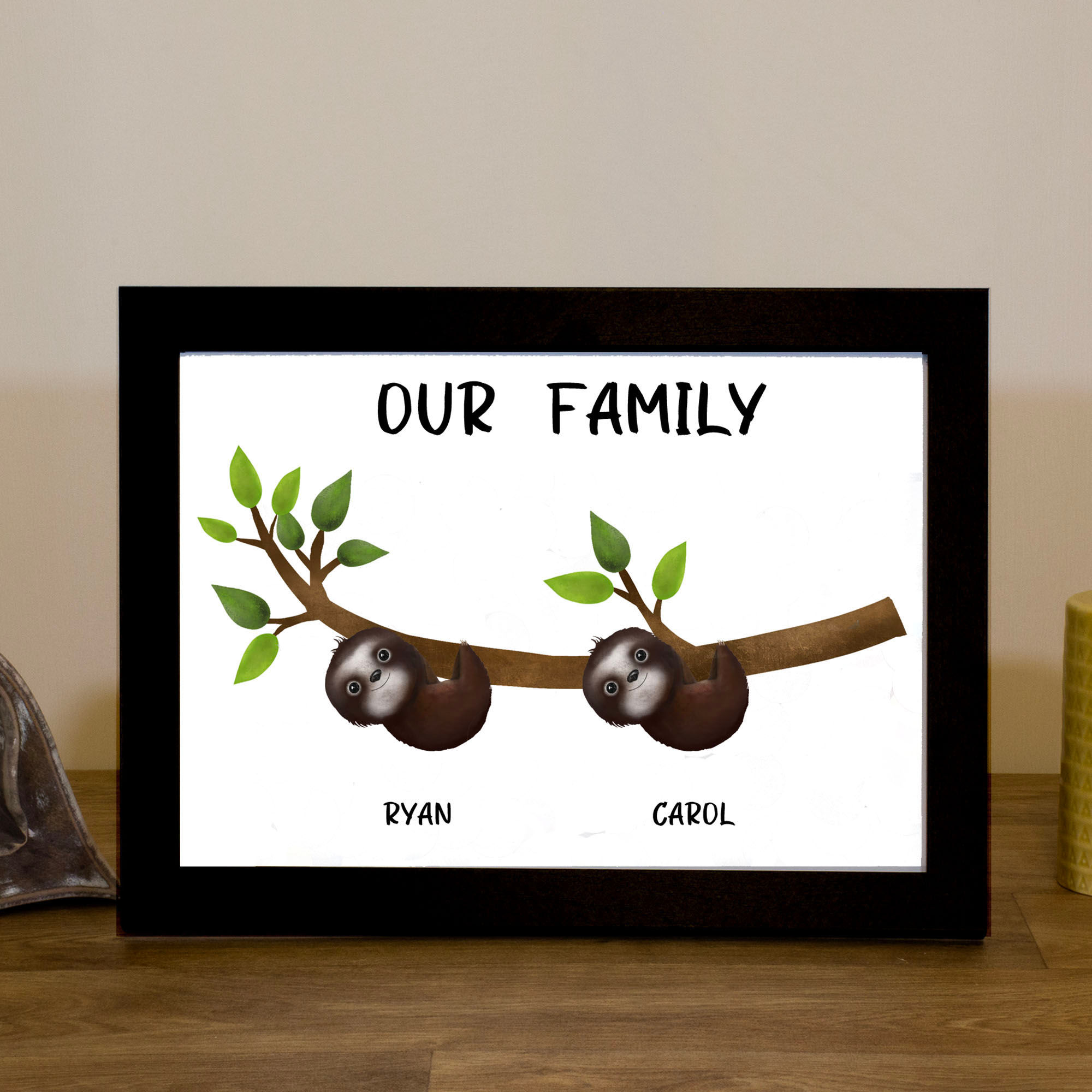 Personalised A4 Sloth Family Frame and Print
