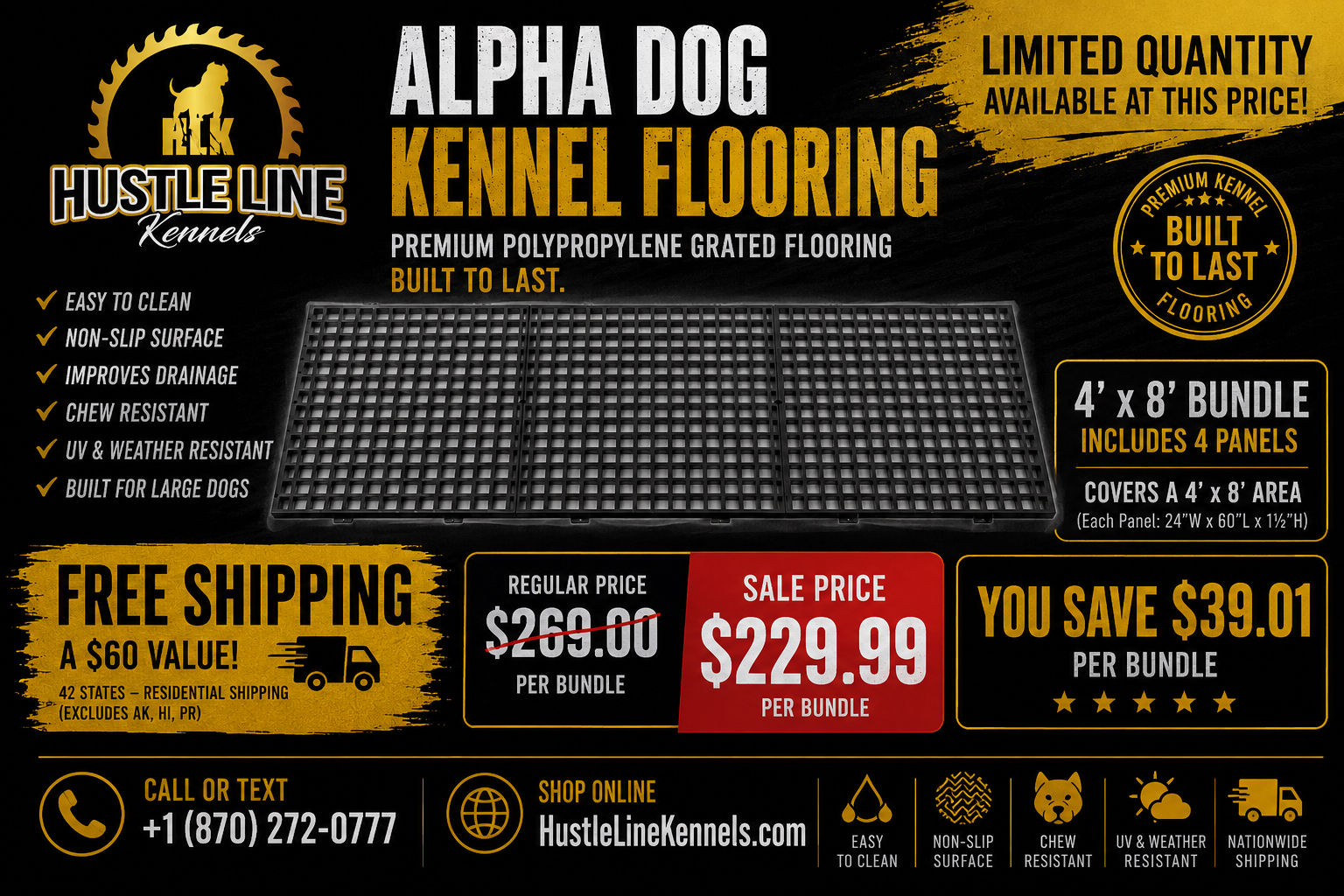 Grated Polypropylene Alpha Dog Kennel Flooring – 4x8 Setup (4-Piece Set) (24x48)
