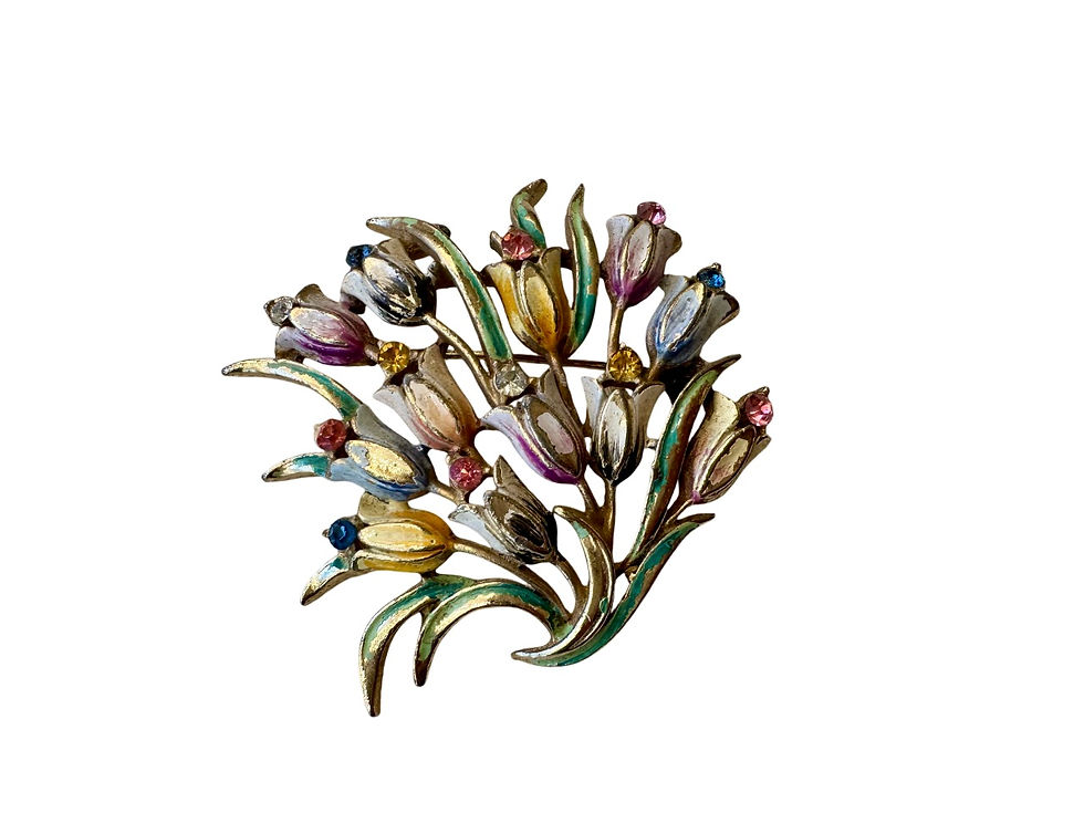 Thumbnail: Enamel Tulip Bouquet Brooch by Coro