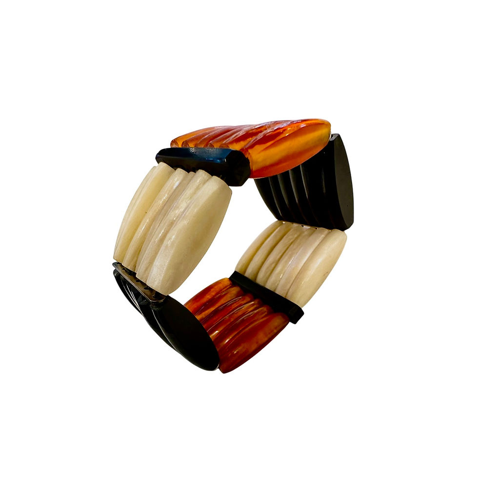 Thumbnail: Art Deco Black, Ivory & Amber Bakelite Bracelet 1930s