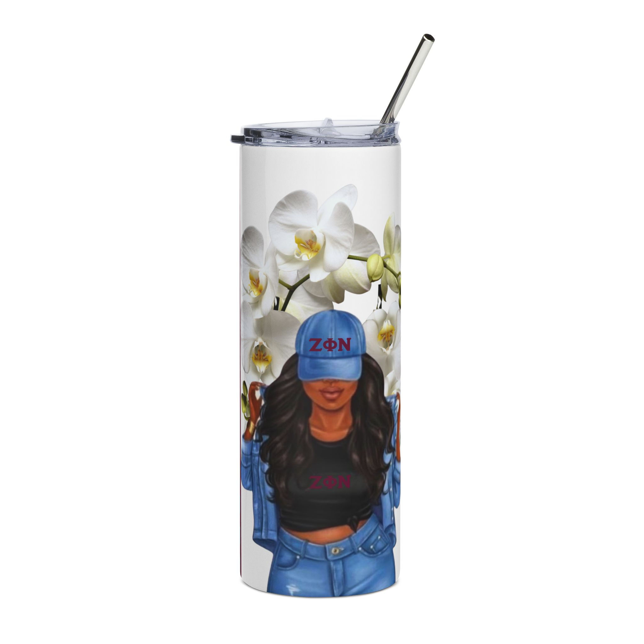 20oz Stainless Tumbler — Floral & Urban Woman Design (ZΦN Logo)