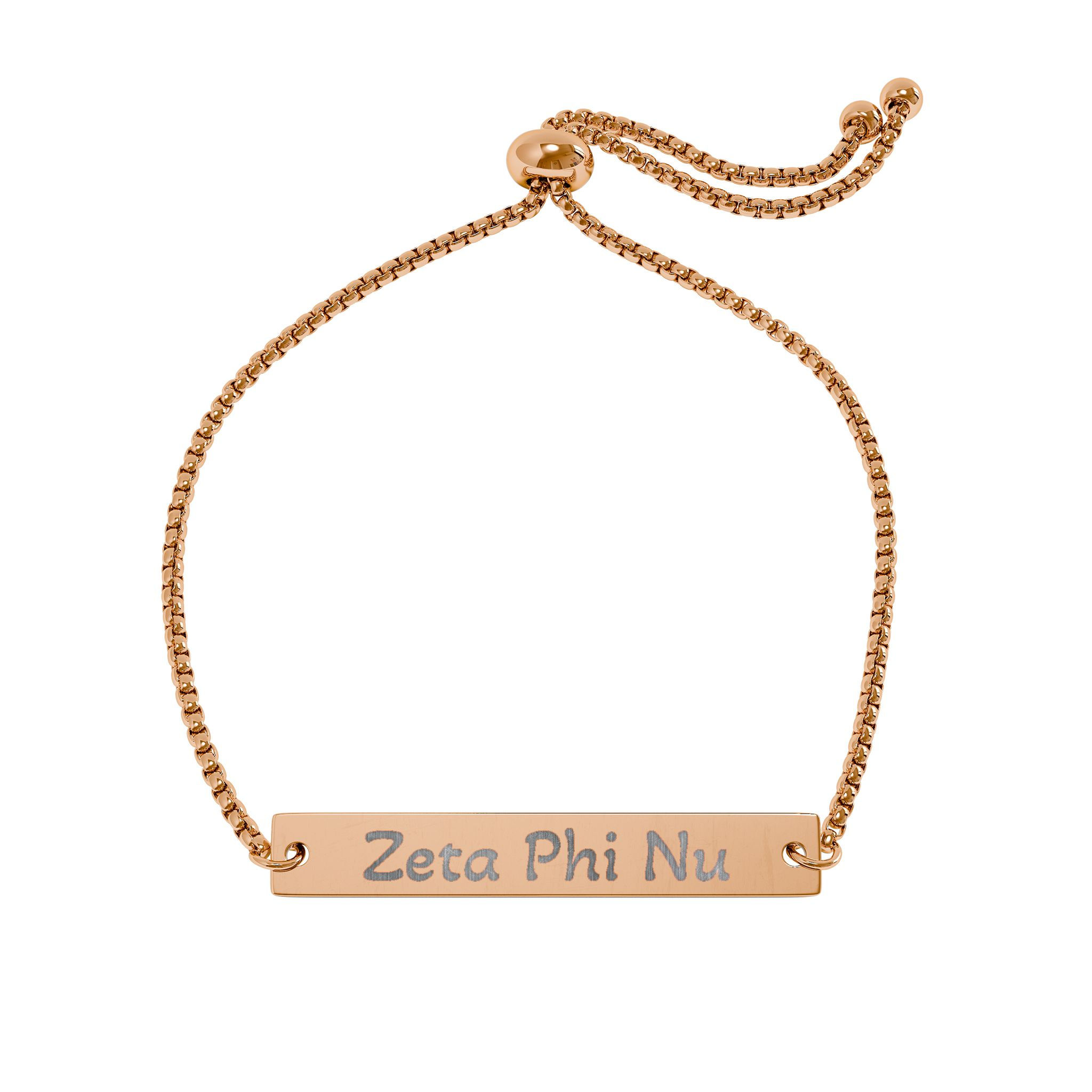 Zeta Phi Nu Engraved Adjustable Bar Bracelet — Gold/ Rose Gold Sorority Gift