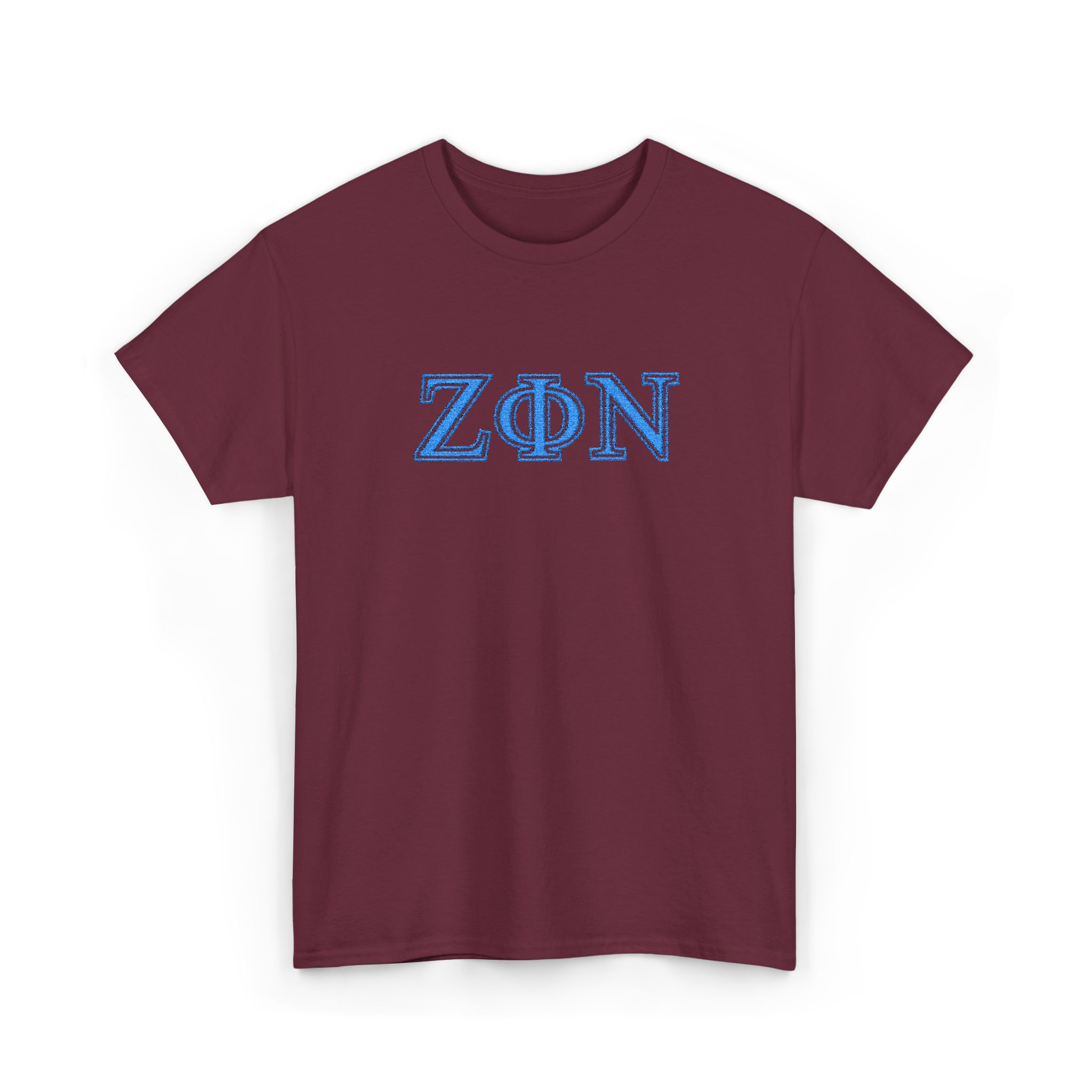 ZΦN Floral Lettering T‑Shirt — Greek Letters Blue Floral Design