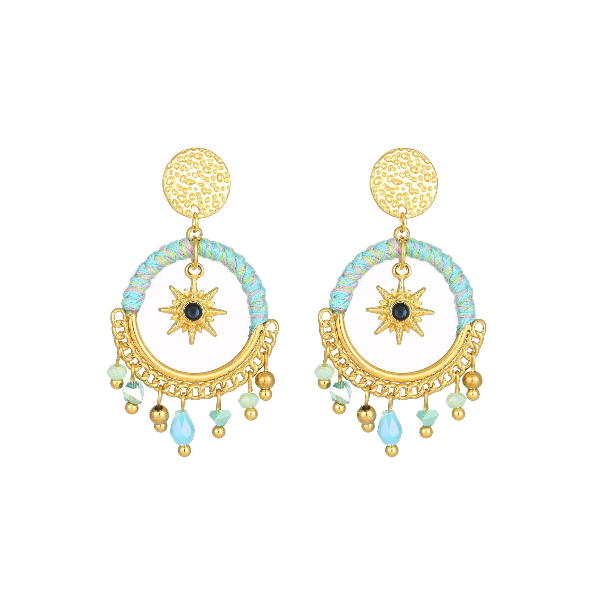 Handmade braide cord crystal dangling earrings