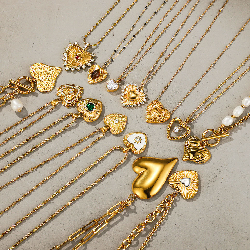 縮圖：European Heart Pearl Necklace for Women | Stainless Steel multi-Chain | Spring