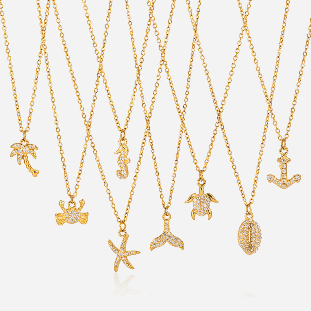 316L stainless steel ocean charm necklace collection with 18K PVD gold plating