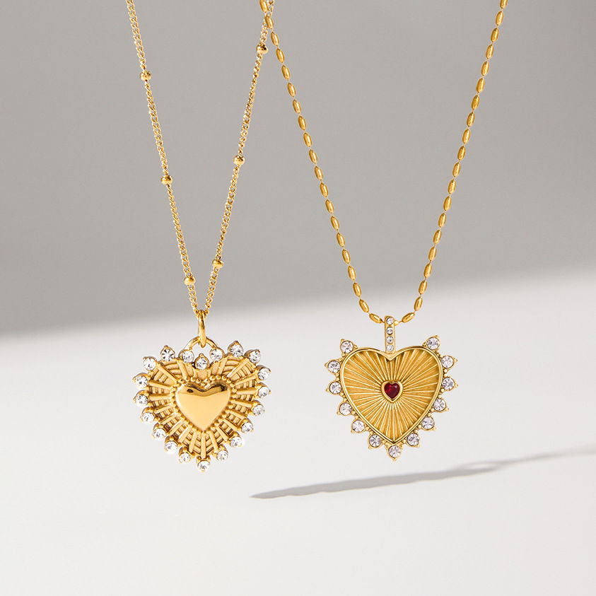 縮圖：European Heart Pendant Necklace for Women | 316 Stainless Steel | PVD 18K Gold P