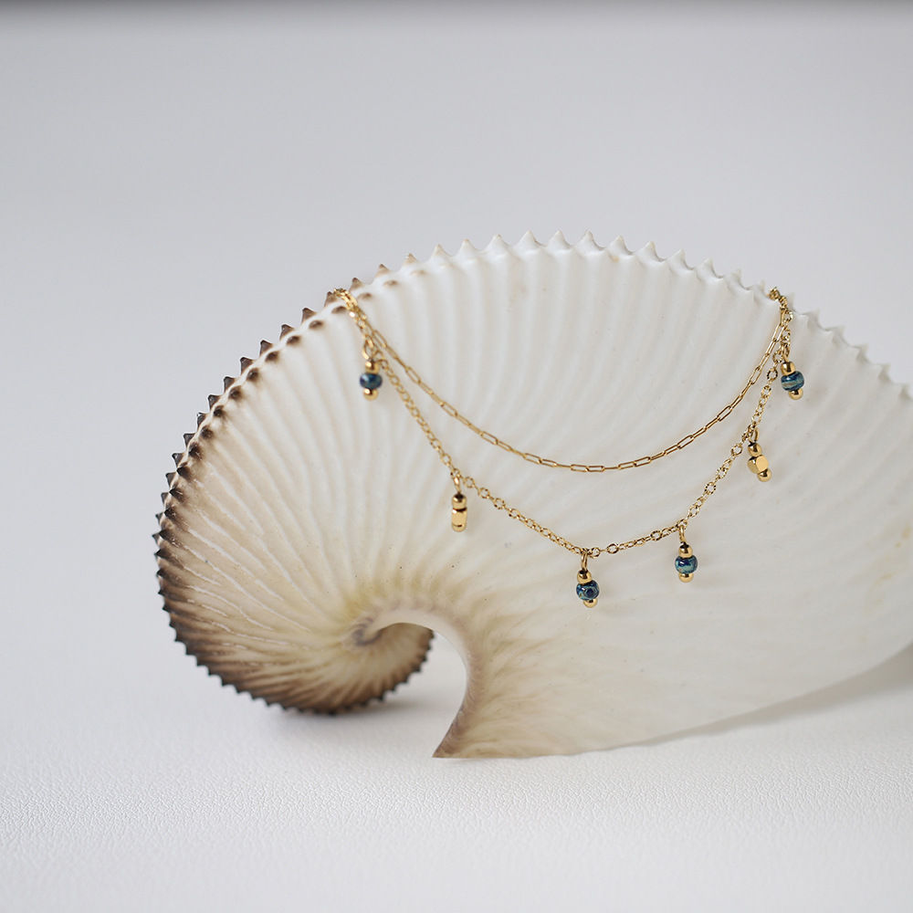 double layer blue bead necklace