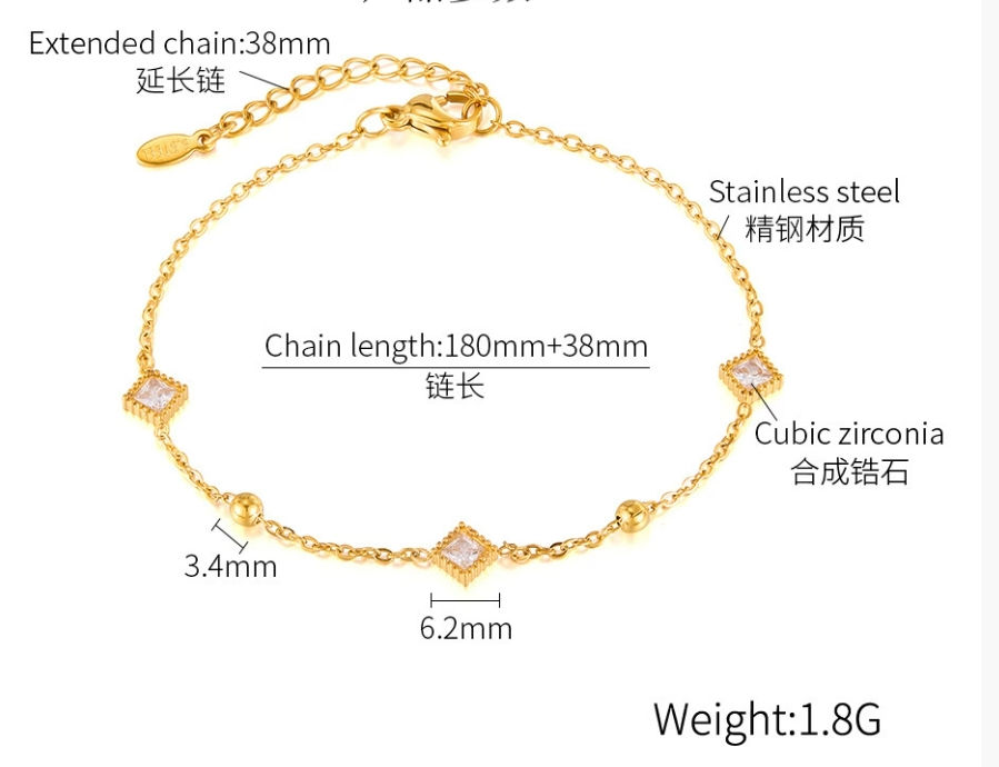 縮圖：French Vintage Stainless Steel Bracelet – Square CZ Accent | Custom Logo Availab