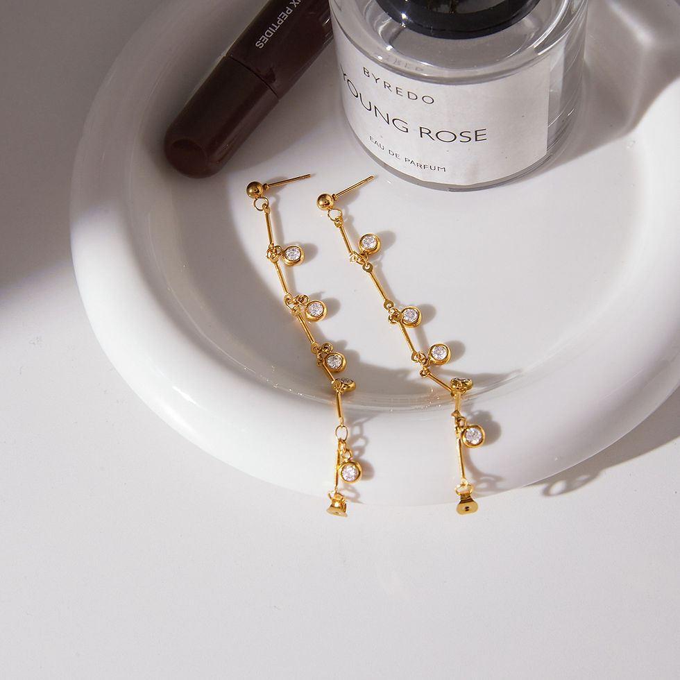 縮圖：OEM stainless steel zircon tassel earrings for private label jewelry