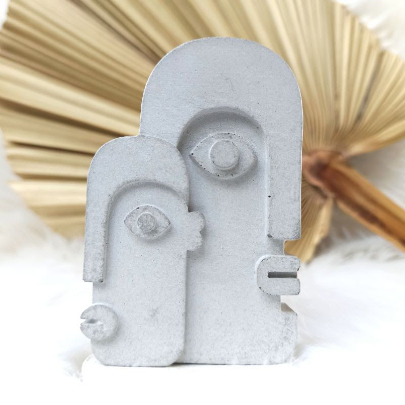 Miniatura: Enfeite Rosto Boho "2 Rostos" Cimento Decorativo