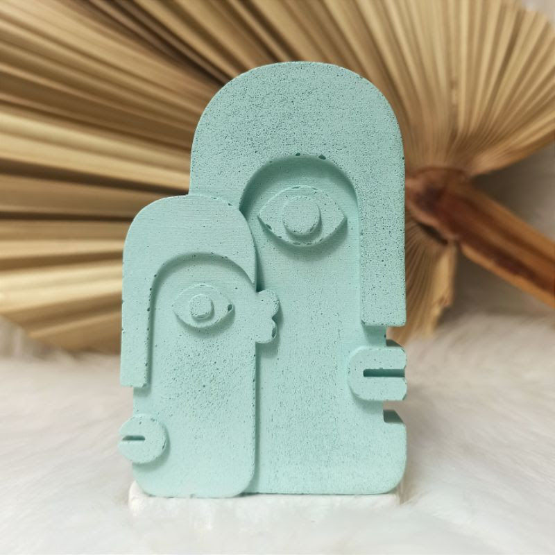 Miniatura: Enfeite Rosto Boho "2 Rostos" Cimento Decorativo