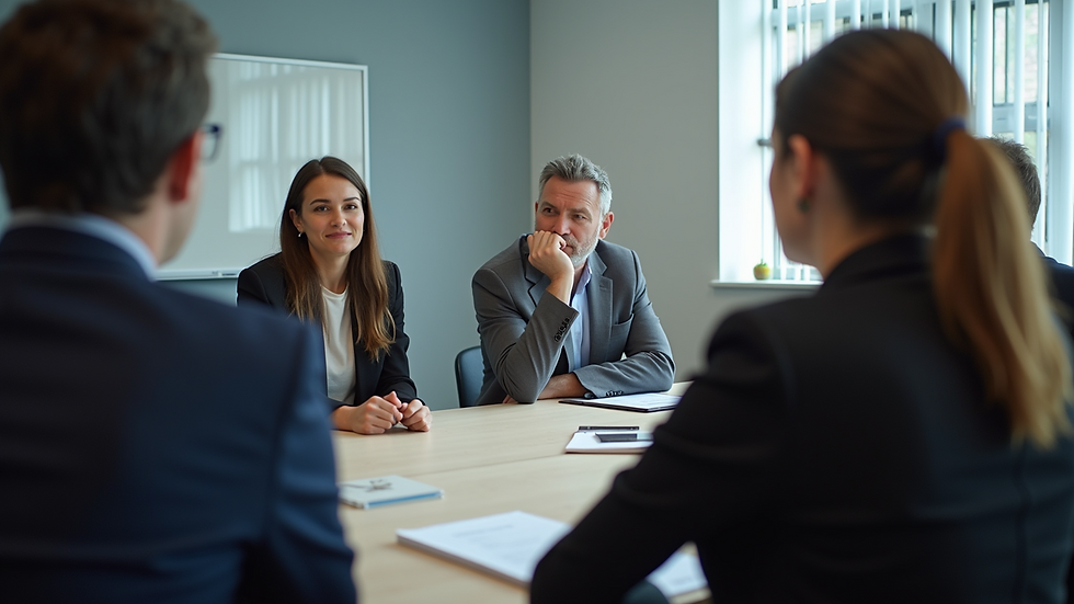 Eye-level view of a training session with participants engaged in discussion