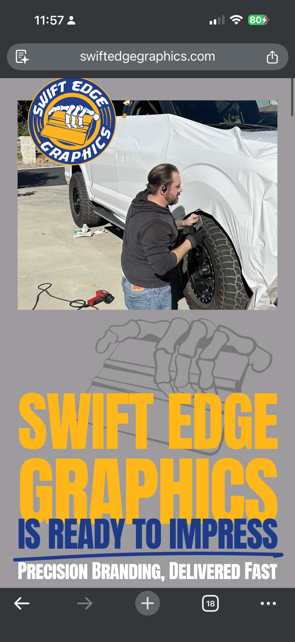 Screenshot of the landing page of the Swift Edge Graphics website.