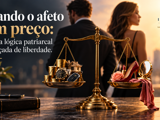 Casal em segundo plano com uma balança que pesa preços e valores em primeiro plano
