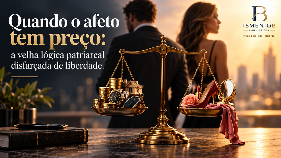 Casal em segundo plano com uma balança que pesa preços e valores em primeiro plano