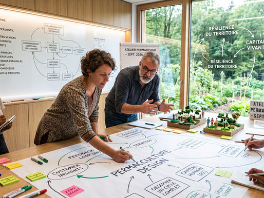 Une équipe en plein atelier de conception en permaculture