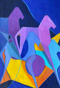 Abstrakt, Eva Lillegaard, Horses, 40 x 60, Akryl på papir.