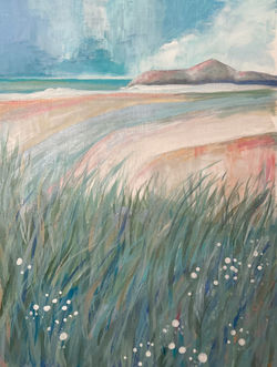 Abstraksjon, Mary S. B. Kvilhaug, At the Beach, 30x40cm, Akryl og ink på papir.