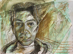 Birgit Holmsen Berg, «Knut», vokspastell på collage, 21x30 cm. P.e.