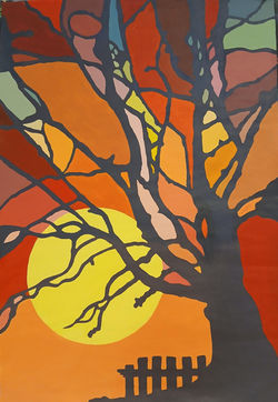 Emne Grunnleggende tegning og negative rom, Linda Isaksen, Tittel Tre, 50x75 cm, Akryl på 